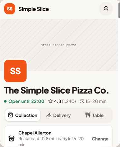 A customer ordering page on a phone